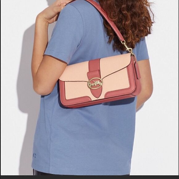 New Coach Genuine Leather Shoulder Bag In Colorblock - Picture 6 of 16